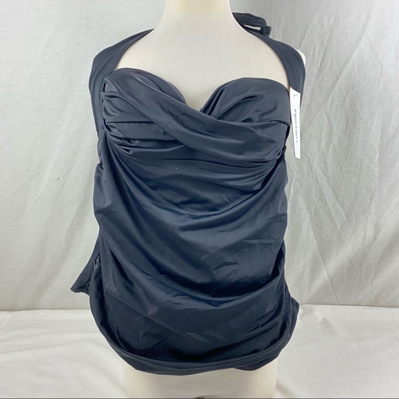 Swimsuits For All Halter Tankini Top Black 18 New - Picture 3 of 10